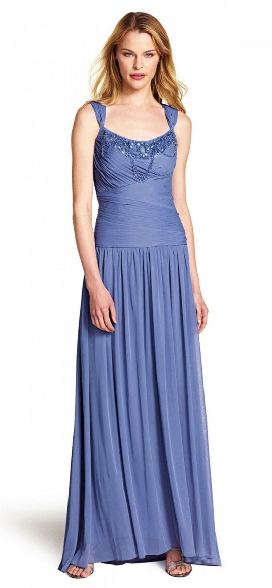 Adrianna Papell - 08G905590 Embellished Ruched Queen Anne Gown in Blue