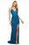 Sherri Hill - 53162 Bead Embellished V-Neck Dress with Slit In Blue