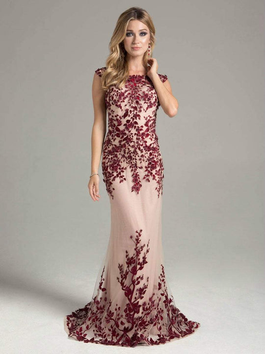 Lara Dresses - Floral Cap Sleeves Long Gown in Red