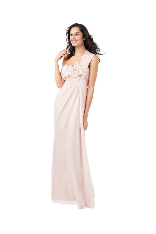 Adrianna Papell - 91856750 Floral Accent One Shoulder Drape Gown in Pink