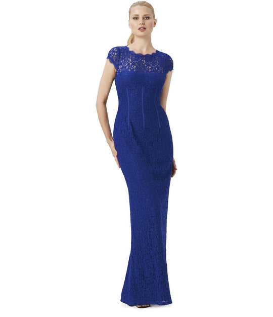 Adrianna Papell - Scallop Scoop Neck Lace Gown  91898091 in Blue