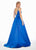 Ashley Lauren - 1384 Illusion Plunging V Neck Satin Gown In Blue