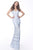 Jovani - 68150 Fitted With Cut-Outs Sheath Dress In Blue and White