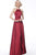 Jovani - 68758 Seamed Halter A-Line Gown with Slit In Red