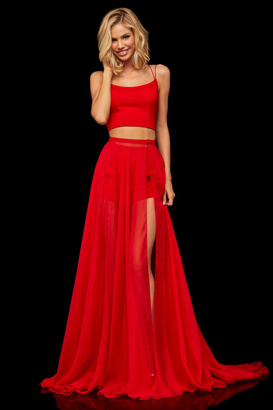 Sherri Hill - 52918 Two Piece Chiffon A-line Dress In Red
