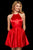 Sherri Hill - 53127 Halter Neck Racerback Satin Short Dress In Red