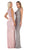 May Queen - MQ1606 Sequined Lattice Sheer Sheath Gown In Pink and Silver