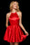 Sherri Hill - 53127 Halter Neck Racerback Satin Short Dress In Red