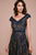 Tadashi Shoji - Lace Wide Scalloped V-Neck A-Line Dress In Blue and Neutral
