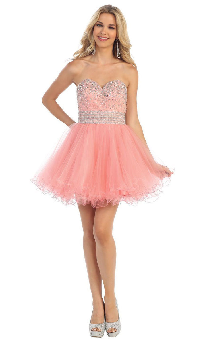 Crystal Embellished Strapless A-Line Cocktail Dress