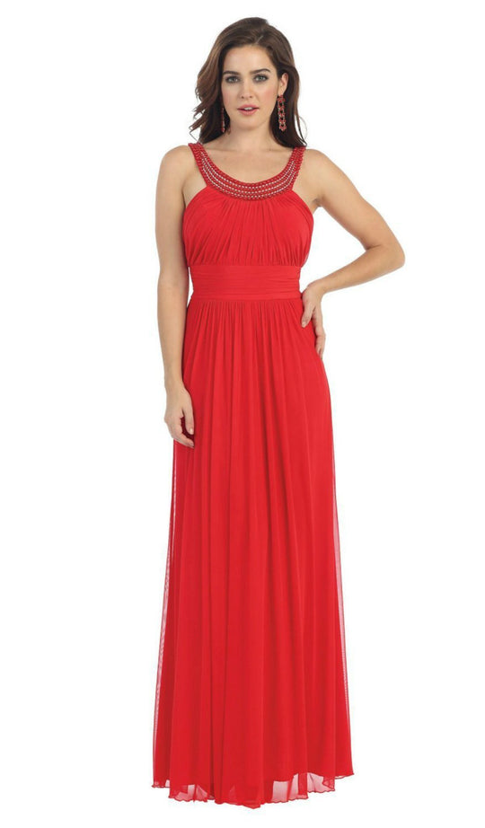 Beaded Yoke Scoop Neck A-Line Bridesmaid Dress