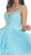 May Queen - Cap Sleeve Floral Jeweled A-Line Cocktail Dress in Blue