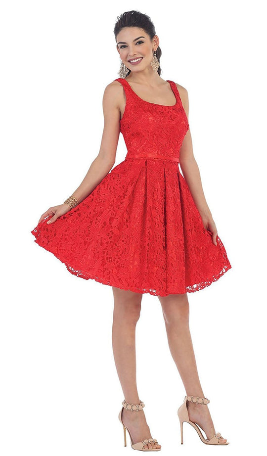 May Queen - Lace Square Neck A-line Cocktail Dress