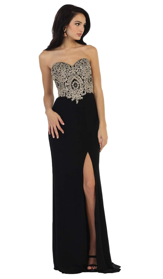May Queen - Appliqued Prom Gown with Slit