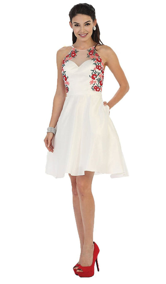 Floral Illusion Halter A-line Cocktail Dress