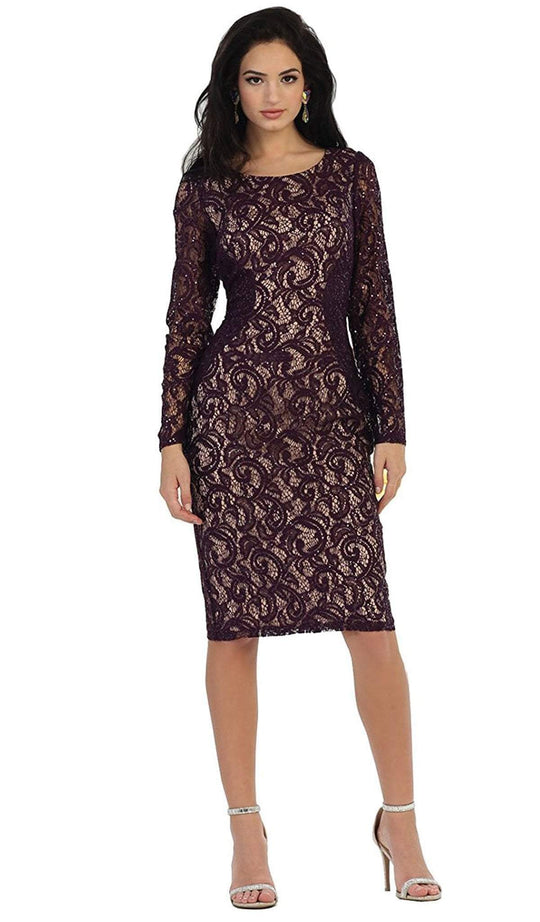 May Queen - Sequined Jewel Sheath Cocktail Dress MQ1458 In Purple and Neutral