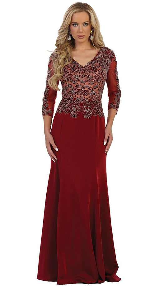 Quarter Length Sleeve Lace Sheath Evening Dress
