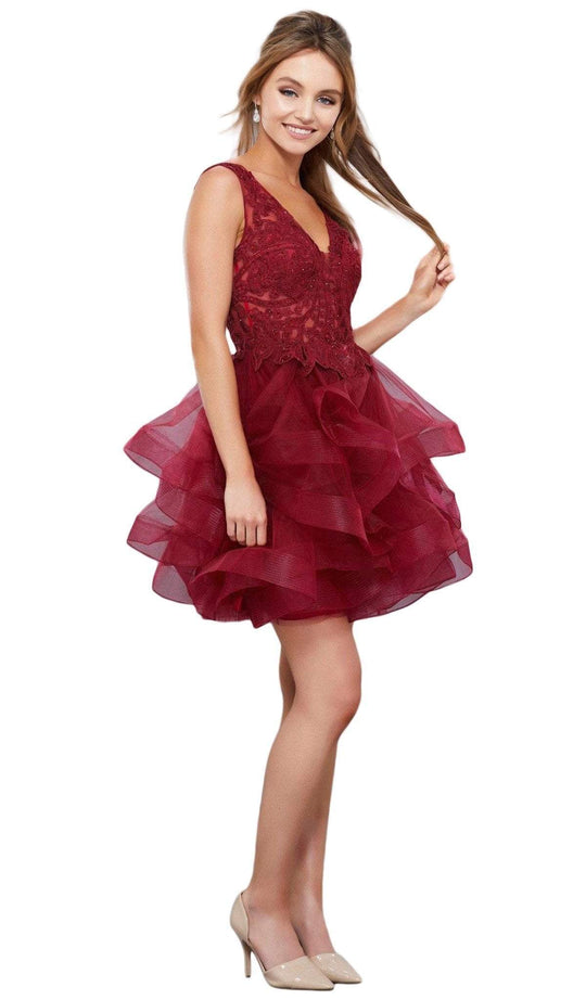 Nox Anabel - 6310 Ruffled V-neck A-line Dress