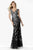 Jovani - 68068 Cap Sleeves Embellished Trumpet Dress In Black and Silver