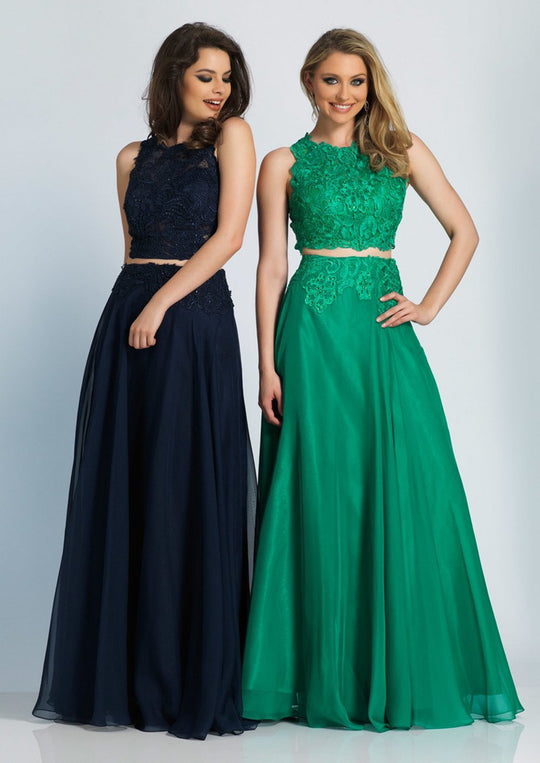 Dave & Johnny - 10001W Two-Piece Scalloped Sheer Lace Dress in Blue and Green