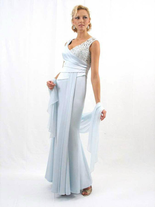 Daymor Couture - Laced V-Neck Sheath Dress 1000 in Blue