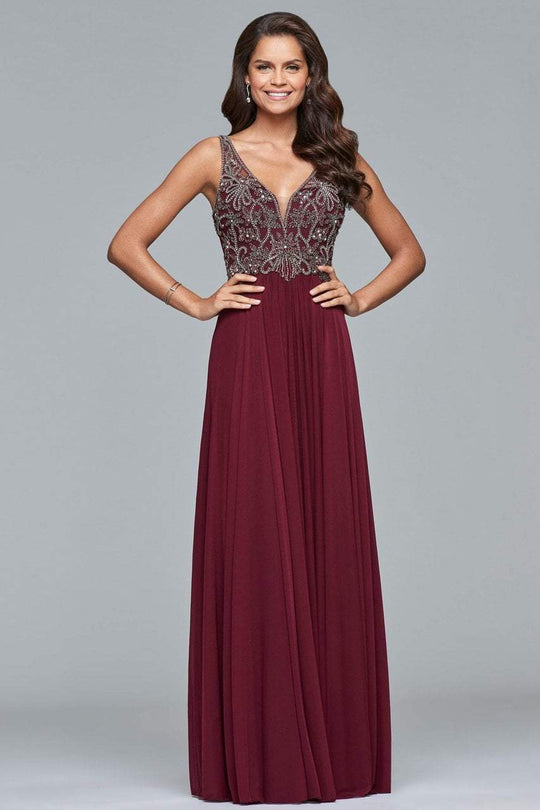 10017 Beaded V-neck A-line Dress