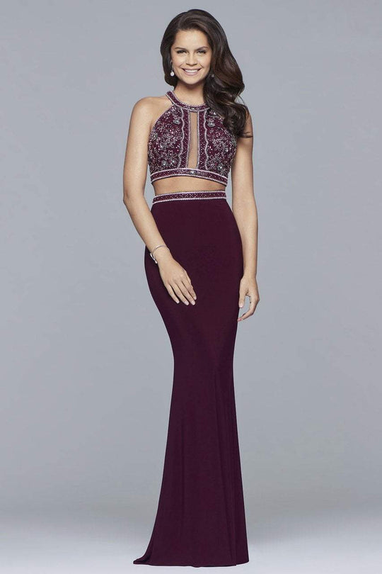 10019 Two-Piece Halter Embellished Jersey Dress