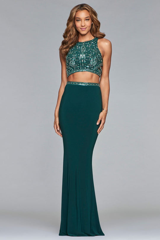 10030 Two-Piece Banded Cutout Sheath Gown