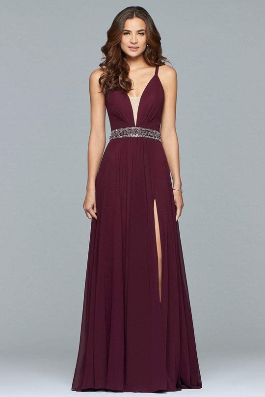 10039 Deep V-Neck Beaded Evening Dress