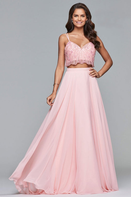 10042 Two-Piece Sleeveless Beaded Chiffon Dress