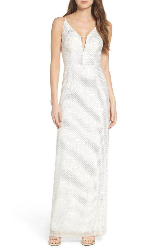 Aidan by Aidan Mattox - Sequined Mesh Long Dress MN1E200508 in White and Silver