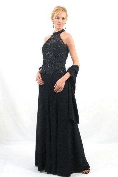 Daymor Couture - Halter Floral Lace Long Gown 1005  in Black