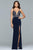 10067 Beaded Plunging V Neck Dress with Slit