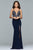 10067 Beaded Plunging V Neck Dress with Slit