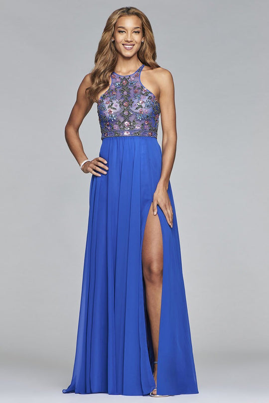 10086 Bead Embellished Halter Gown