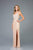 Scala - 48963 Sequined Deep V-neck Sheath Dress With Slit In Nude and Silver