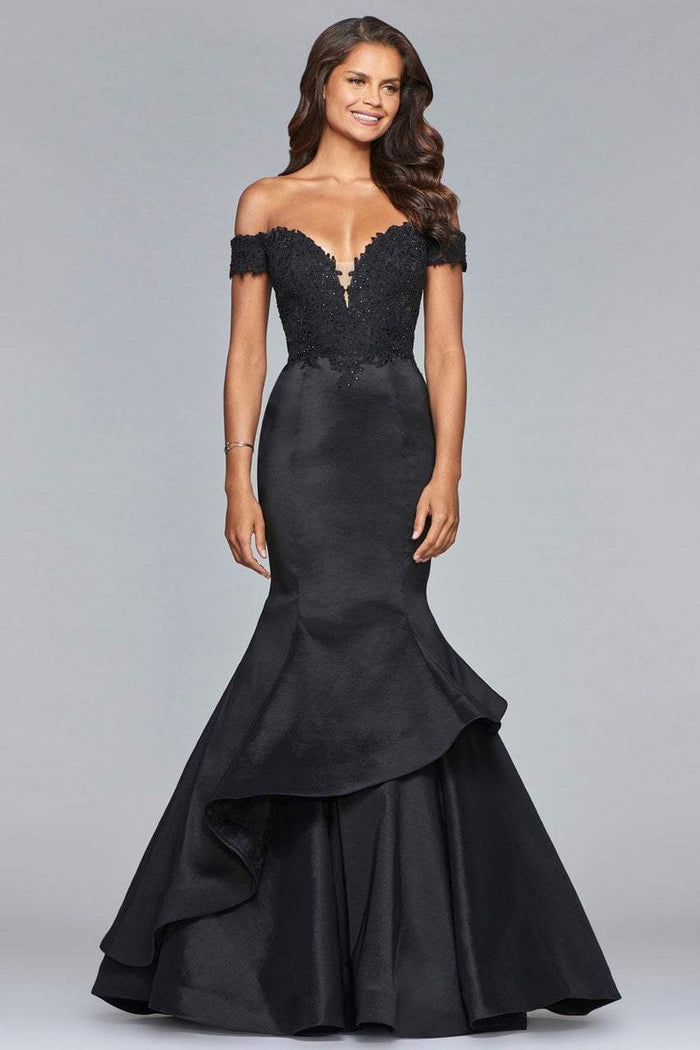 10103 Beaded Lace Off Shoulder Mermaid Gown