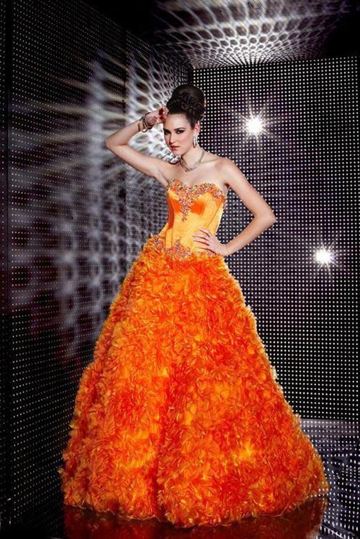 Studio 17 - 12420 Strapless Corset Organza Ruffled Gown  In Orange