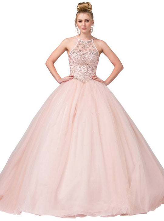 Dancing Queen - 1349 Embellished Halter Ballgown In Pink