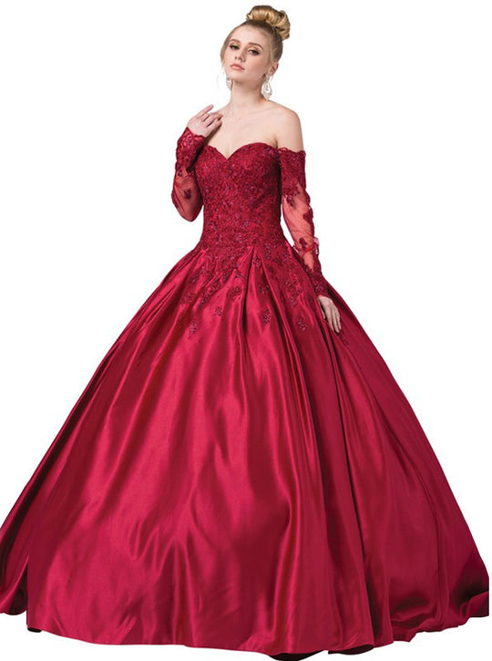 Dancing Queen - 1335 Sweetheart Long Sleeves Quinceanera Dress In Red