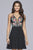 Floral Embroidered Sheer Plunging Neck Cocktail Dress 10150 In Black