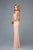 Scala - 48963 Sequined Deep V-neck Sheath Dress With Slit In Nude and Silver