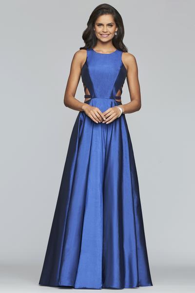 Faviana - 10248 Jewel Neck Taffeta Ballgown With Side Pockets In Blue