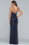 Faviana - 10257 Metallic Jersey Pleated V-neck Sheath Dress in Blue