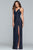 Faviana - 10257 Metallic Jersey Pleated V-neck Sheath Dress in Blue