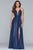 Faviana - 10264 Pleated Deep V-neck Glitter Chiffon A-line Dress in Blue