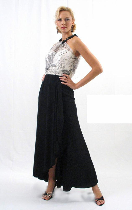 Daymor Couture - Printed Halter Cinched Evening Dress 1029