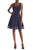 Donna Ricco - DR50624 Sleeveless V Neck Woven lace Hem A-line Dress In Blue