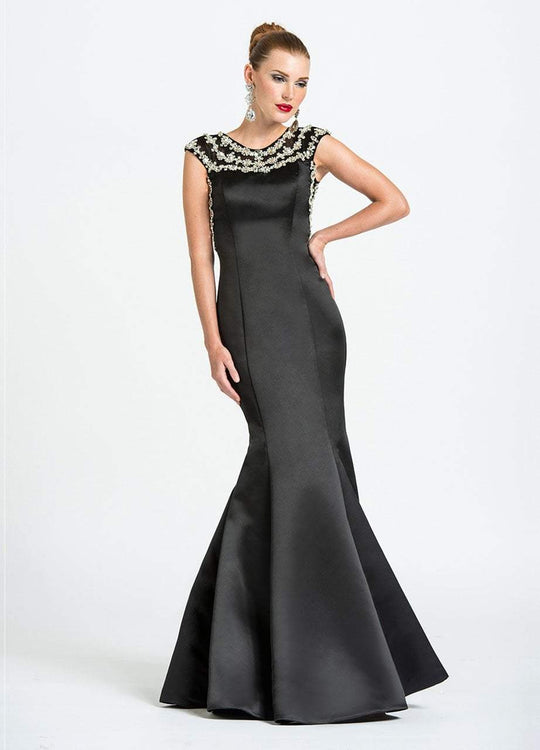 Ashley Lauren - 1043A Beaded Illusion Back Evening Dress in Black