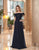 Daymor Couture - 1050 Off-Shoulder Lattice Details A-Line Gown In Blue and Black